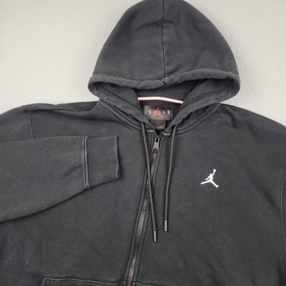 Jordan Hoodie Mens L Black Fleece Full Zip Jumpman Logo Sweatshirt FJ7771-010